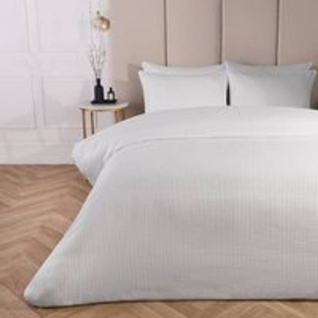 Waffle Duvet Cover Bedding Set Pillowcase Quilt Soft Hotel - White - Double