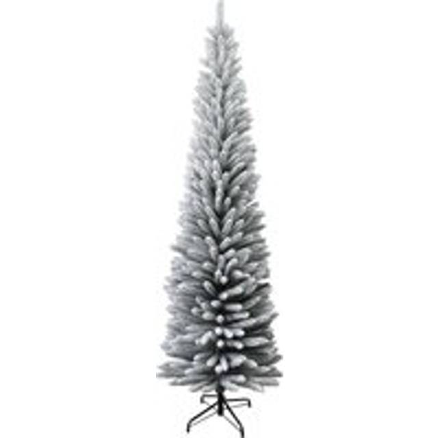 4FT Snow Flocked Artificial Slim Christmas Pencil Tree Holiday Home Decorations with Pointed Tips and Metal Stand