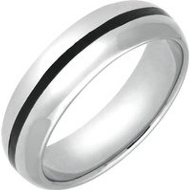 Sterling Silver Whitby Jet 1mm Stone Inlaid Wedding Band Ring - Silver