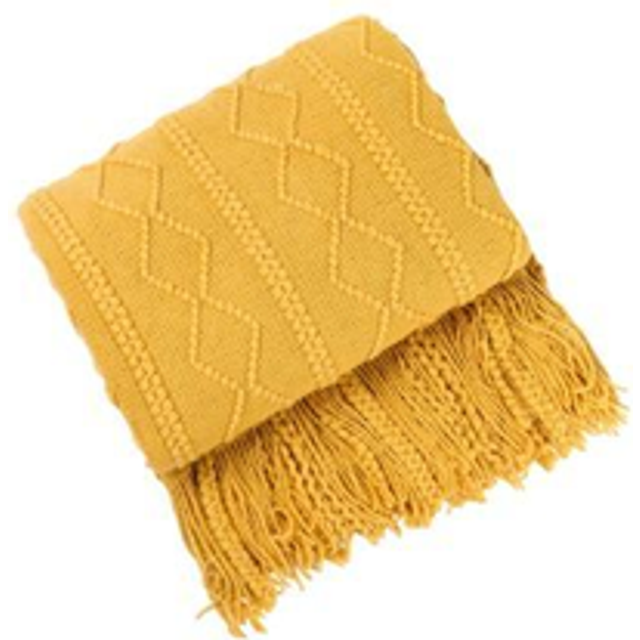 Yellow Throw Blanket Faux Cashmere Sofa Cover Vertical Bar Diamond Knit Plaid Tassels Throws & Afghans