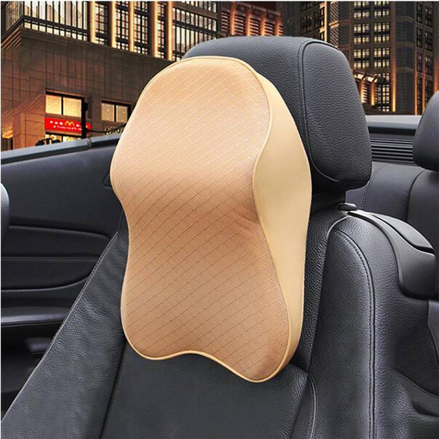 (S Beige Pillow) Car Neck Pillow Adjustable Head Restraint 3D Memory Foam Auto Headrest