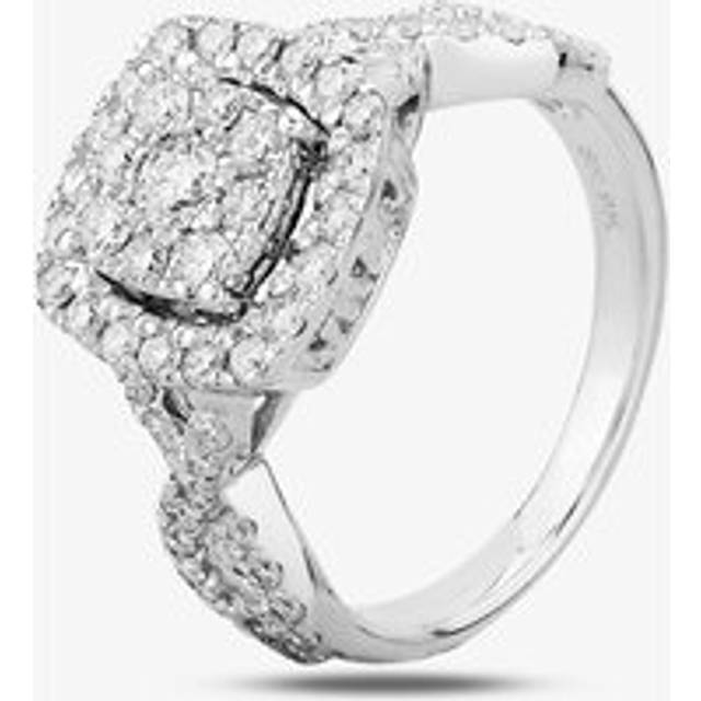 9ct White Gold 1.00ct Diamond Cross Shoulder Square Cluster Ring TH0112941 K - Silver