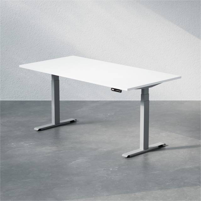 Höj och sänkbart skrivbord - Premium, Storlek 160x80 cm, Bordsskiva Vit, Stativ Silver