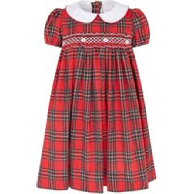 Princess Lana Hand Smocked Plaid Girls Dress - Red - 7-8 Years