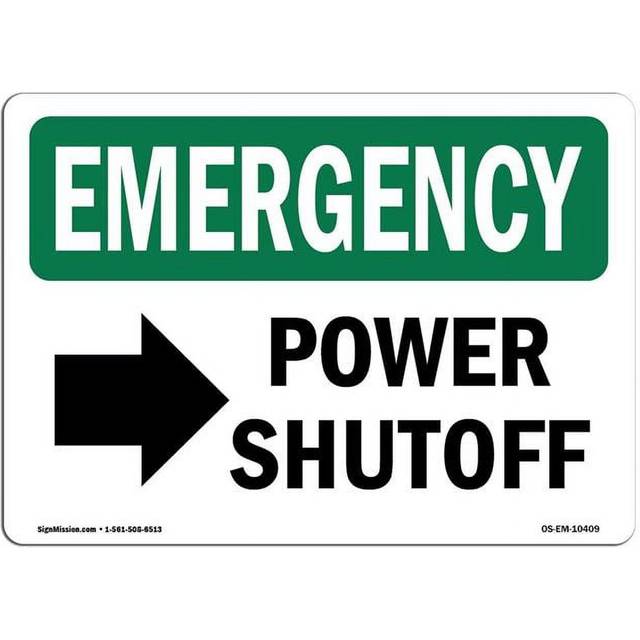SignMission OS-EM-D-35-L-10409 OSHA Emergency Sign - Power Shutoff Right Arrow with Symbol