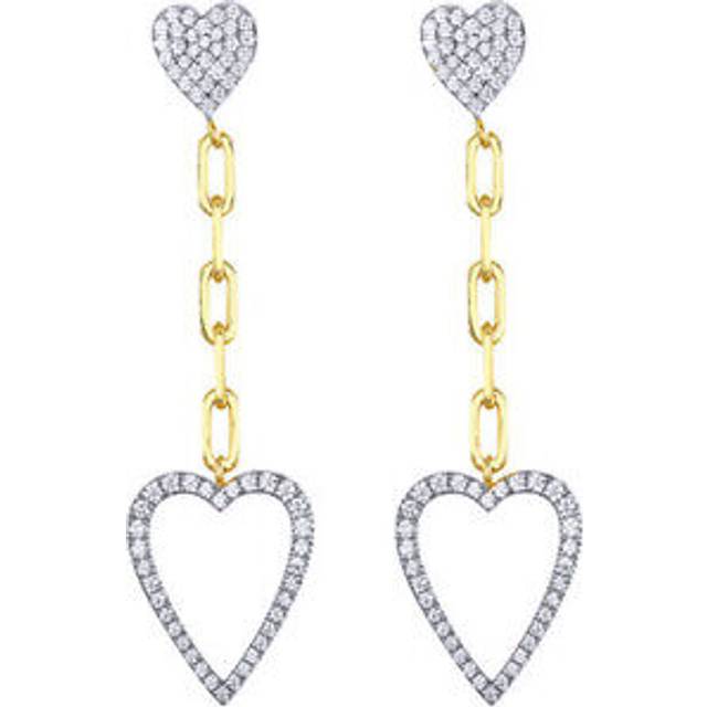 Jewelco London 14k Gold-plated Silver Round CZ Double Love Heart Cable Chain Drop Earrings - AES246