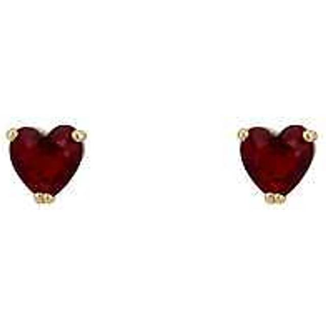 Asscher Cut Heart Stud Earrings Gold Ruby - Red - One Size