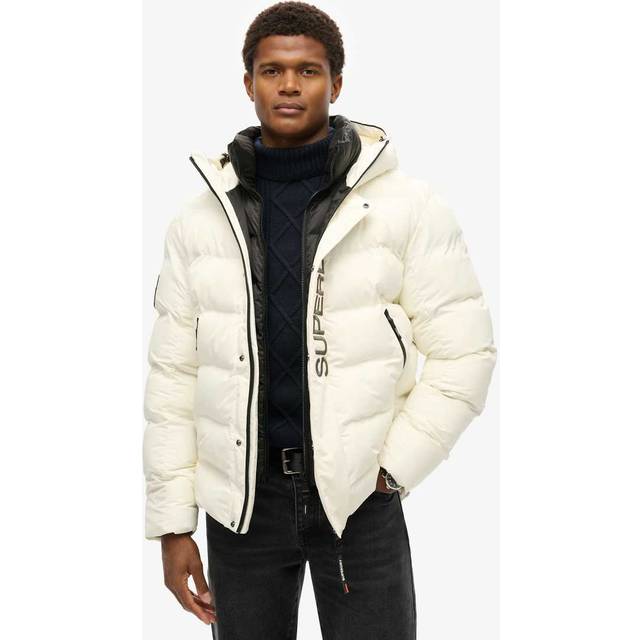 Superdry for man. M5011902A Quilted jacket with hood and white city graphic (L), Casual, Recycled Polister, Sustainable