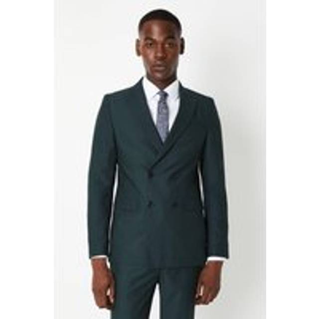 Mens Dark Green Slim Fit Suit Double Breasted Blazer - 38R