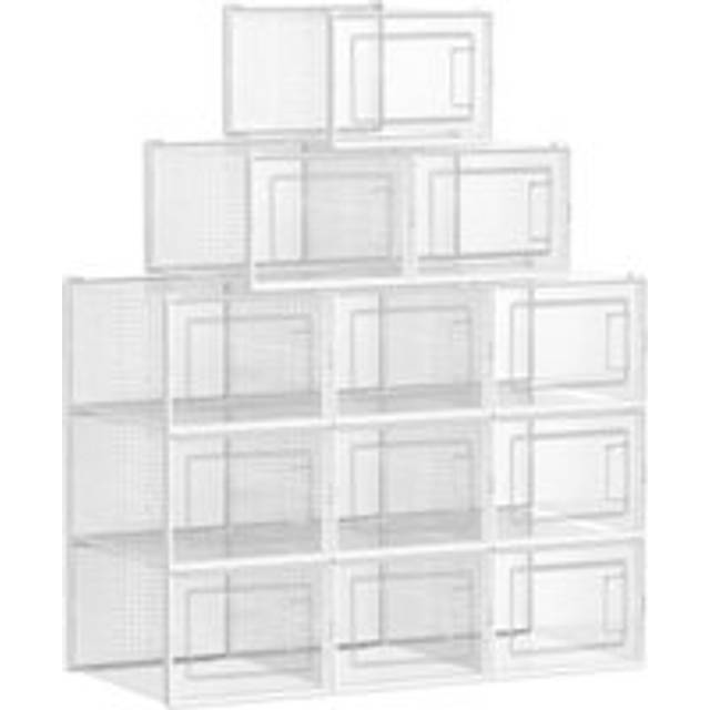 Songmics Foldable Shoe Boxes, Pack Of 12 - Transparent And White, White