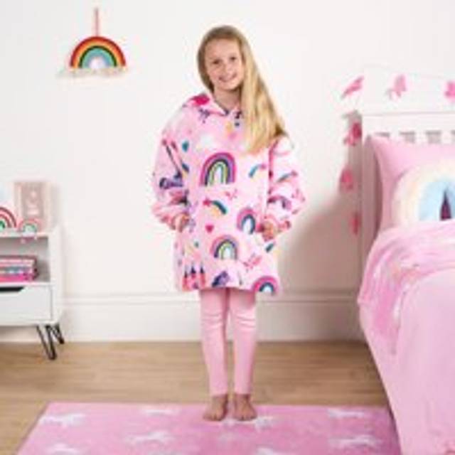 OHS Kids Unicorn & Rainbow Kingdom Print Hoodie Blanket - Pink