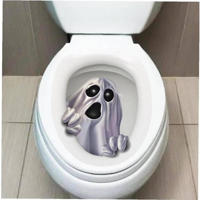 Toilet Lid Decals Stickers 3D Horror Ghost Pattern Toilet Cover Scary Halloween Decoration For Diy Bathroom Home Decor