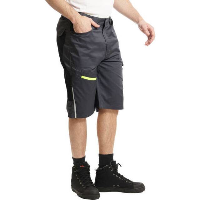 (Black/Grey, 30W) Lee Cooper Workwear Mens Reflective Trim Multi Pocket Stretch Work Cargo Shorts