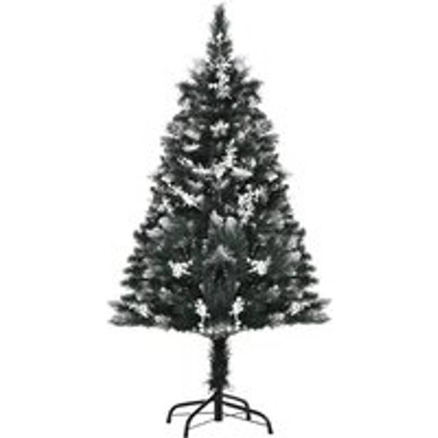 Homcom 4FT Artificial Snow Dipped Christmas Tree Xmas Pencil Tree Holiday Home Indoor Decoration with Foldable Feet Dark Green