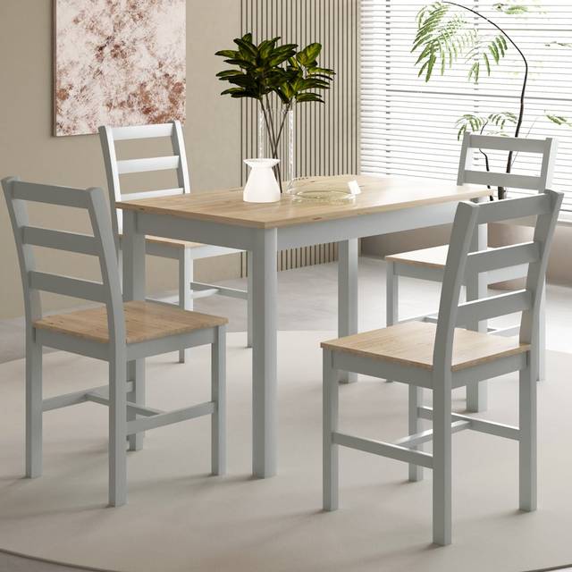 Comfy Living 4 Seater Wooden Dining Set Grey and Natural
