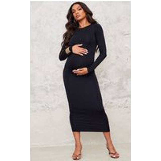 Maternity Black Seamless Long Sleeve Midaxi Dress, Black