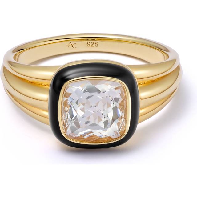 Gold Flare White Topaz Cushion Cut Signet Ring
