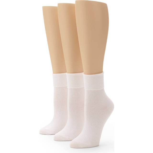 No Nonsense Womens Cotton Basic Cuff Sock 3-Pack, White, 4-10