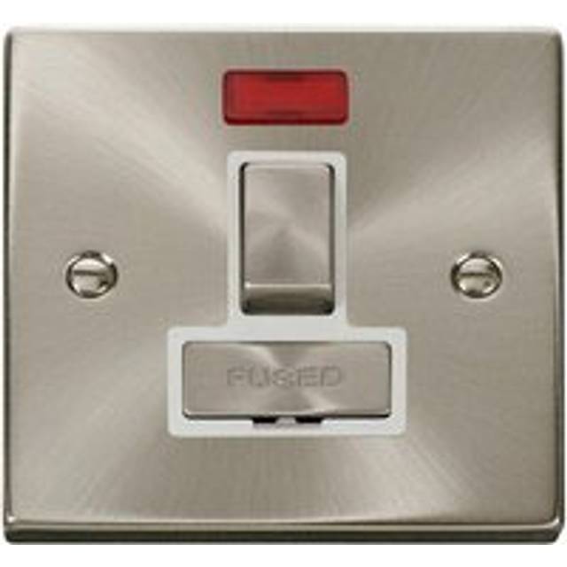 Satin / Brushed Chrome 13A Fused Ingot Connection Unit Switched With Neon - White Trim Se Home