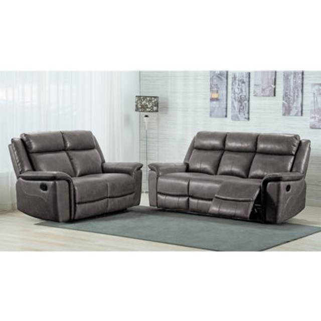 Furnishings For Less UK Toronto Grey Leather Like Manual Reclining Sofa Suite 3 Seater And 2 Seater - One Size