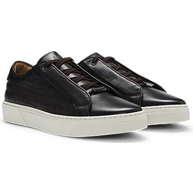 Gary trainers in leather with woven panels - Dark Brown