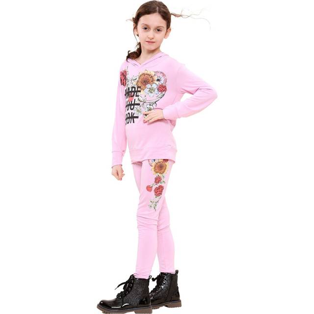(11-12 Years) Girls Made You Look Print Baby Pink Top Legging Set