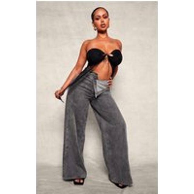 Shape Light Grey Foldover Waist Wide Leg Jeans, Grey - 8