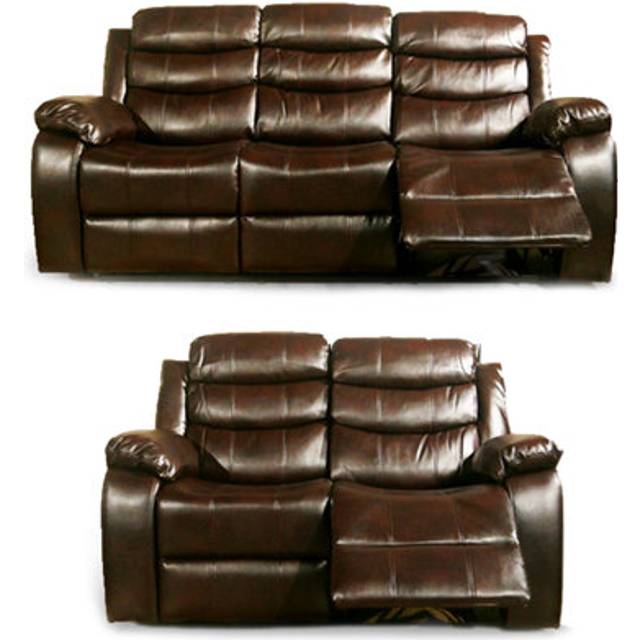 Venlo Leather Like Manual Reclining Sofa Suite 3 Seater and 2 Seater Black, Brown or Grey - One Size