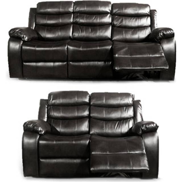 Venlo Leather Like Manual Reclining Sofa Suite 3 Seater and 2 Seater Black, Brown or Grey - One Size