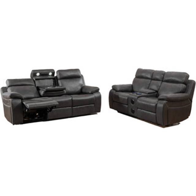 Tokyo Dark Grey Leather Like Electric Power Reclining Sofa Suite 3 Seater and 2 Seater - One Size