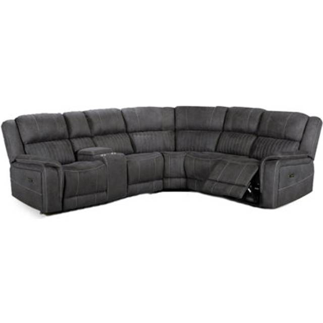 Cassandra Leather Like Electric Reclining Corner Sofa With Console Grey - One Size