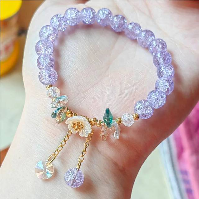 (BR22Y0661-4) Sweet Daisy Flower Womens Colorful Crystal Beaded Bracelet