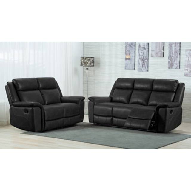 Toronto Leather Like Manual Reclining Sofa Suite 3 Seater and 2 Seater Black or Grey - One Size