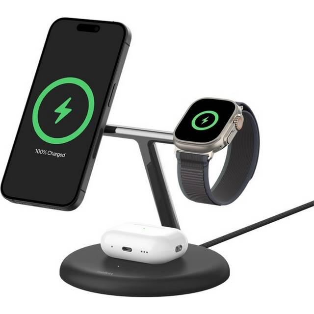 Belkin 3 in 1 MagSafe Compatible Qi2 Wireless Charger -Black