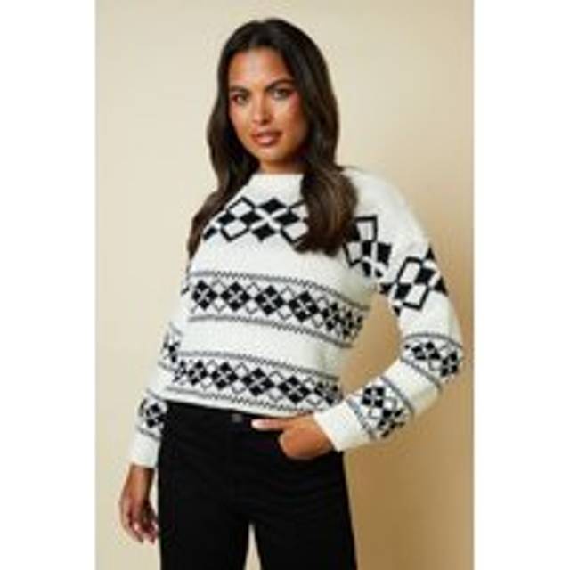 Dorothy perkins womens jumper ivory argyle striped knit casual all seasons