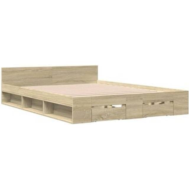 sengeramme med skuffer 120x200 cm konstrueret træ sonoma-eg