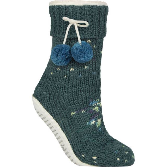 Women's 1 Pair Elle Chunky Sherpa Lined Cosy Moccasin Socks with Pom Pom Storm 4-8 - Blue