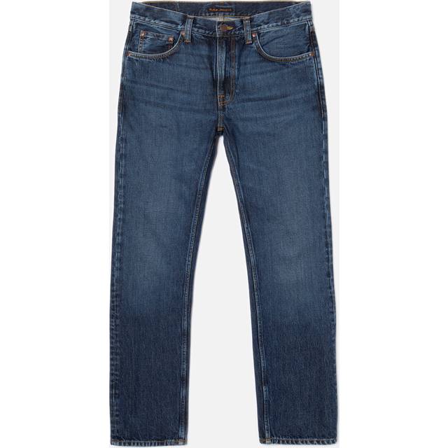 Nudie Jeans Gritty Jackson Blue Soil Mid Waist Regular Straight Fit Men's Organic Jeans W26/L28 Sustainable Denim (W26/L28)