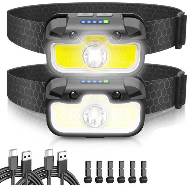 Chronus Headlamp LED Rechargeable, USB C Memory Function Sensor Headlamps 2 Pack, Super Bright 2000 Lumens 14 Modes, IPX5 Waterproof Headlamp Perfect