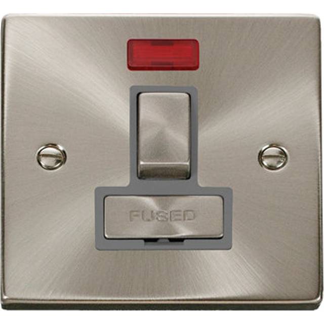 Se Home - Satin / Brushed Chrome 13A Fused Ingot Connection Unit Switched With Neon - Grey Trim
