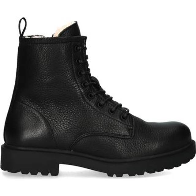 Furry lace-up boots for women Blackstone WL02 - Noir