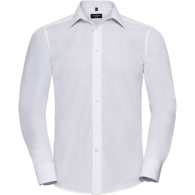 (XL, White) Russell Collection Mens Poplin Easy-Care Tailored Long-Sleeved Shirt