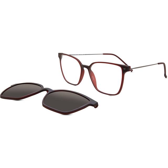 Square Clip-On Plastic Men&#39;s Prescription Glasses Online Red Size 53 - Free Lenses - Blue Light Block Available - SmartBuy Collection - Frosted Red (53)