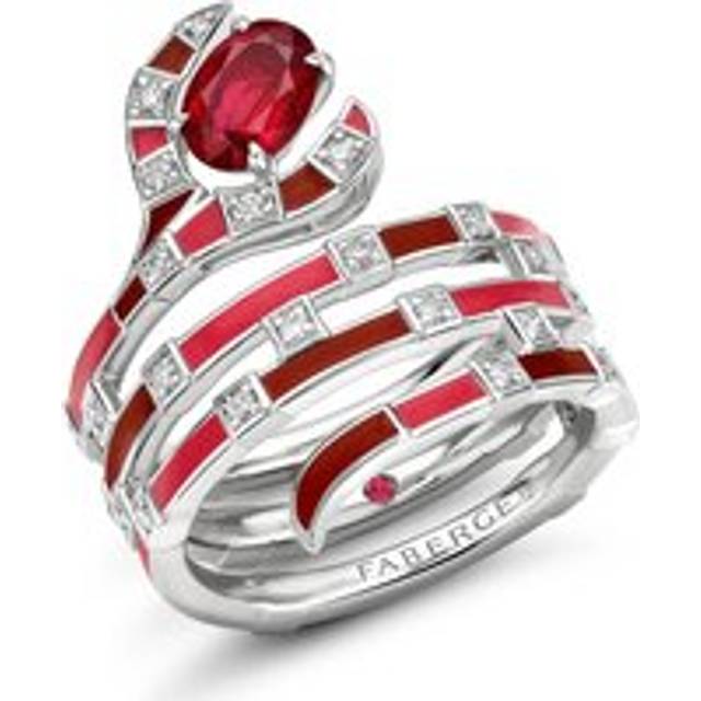 Faberge x Beetlejuice Beetlejuice 18ct White Gold Ruby Red Enamel Sandworm Spiral Wrap Ring - 55