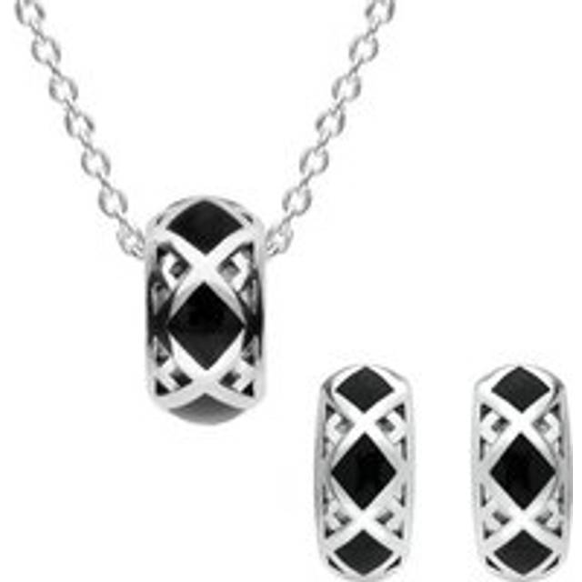 Sterling Silver Whitby Jet Curved Crossover Two Piece Set