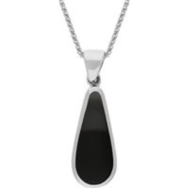 9ct White Gold Blue John Whitby Jet Small Double Sided Pear Cut Fob Necklace - White Gold