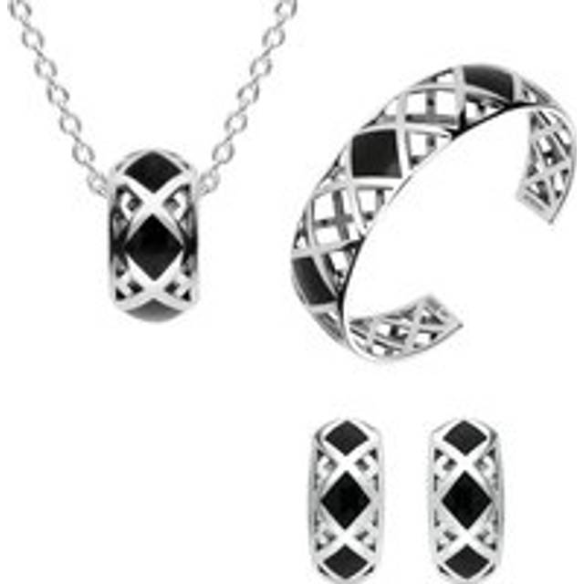 Sterling Silver Whitby Jet Curved Crossover Three Piece Set