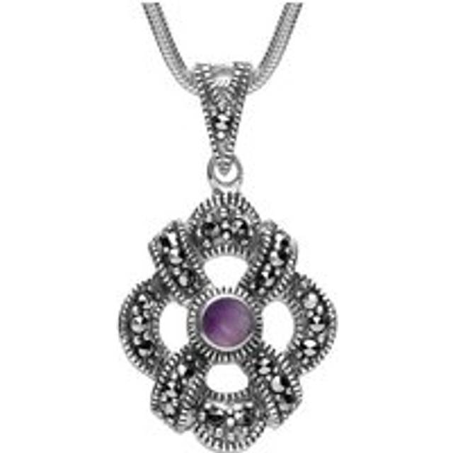 Sterling Silver Blue John Marcasite Celtic Crossover Necklace - Silver