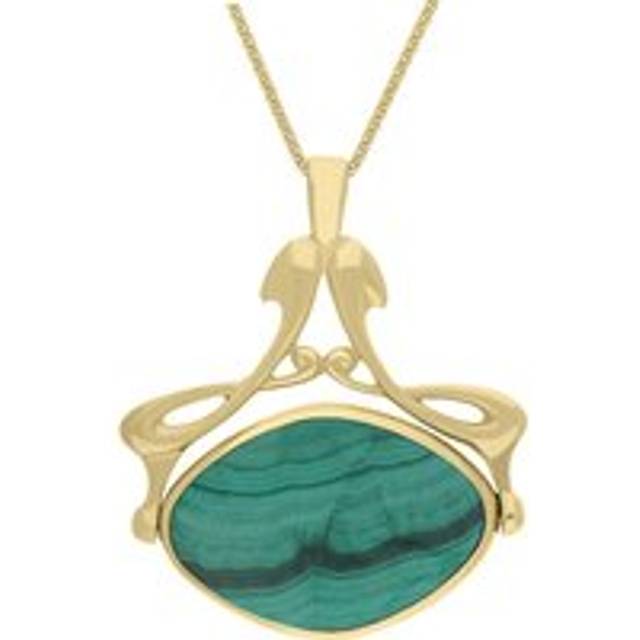 18ct Yellow Gold Whitby Jet Malachite Bell Diamond Swivel Fob Necklace - Gold