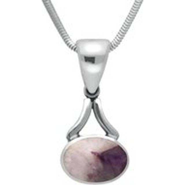 Sterling Silver Blue John Oval Long Drop Necklace - Silver